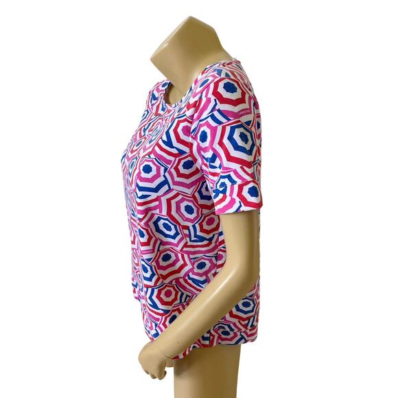 LANDS END Womens Size Small (6-8) Short Sleeve Retro Print Tee T Shirt Top - Picture 2 of 9